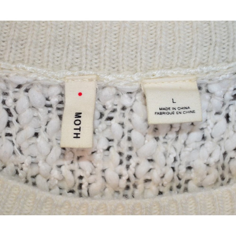 Anthropologie Moth Poly/Wool Blend Popcorn Knit Sweater Cream Size L - Picture 5 of 5